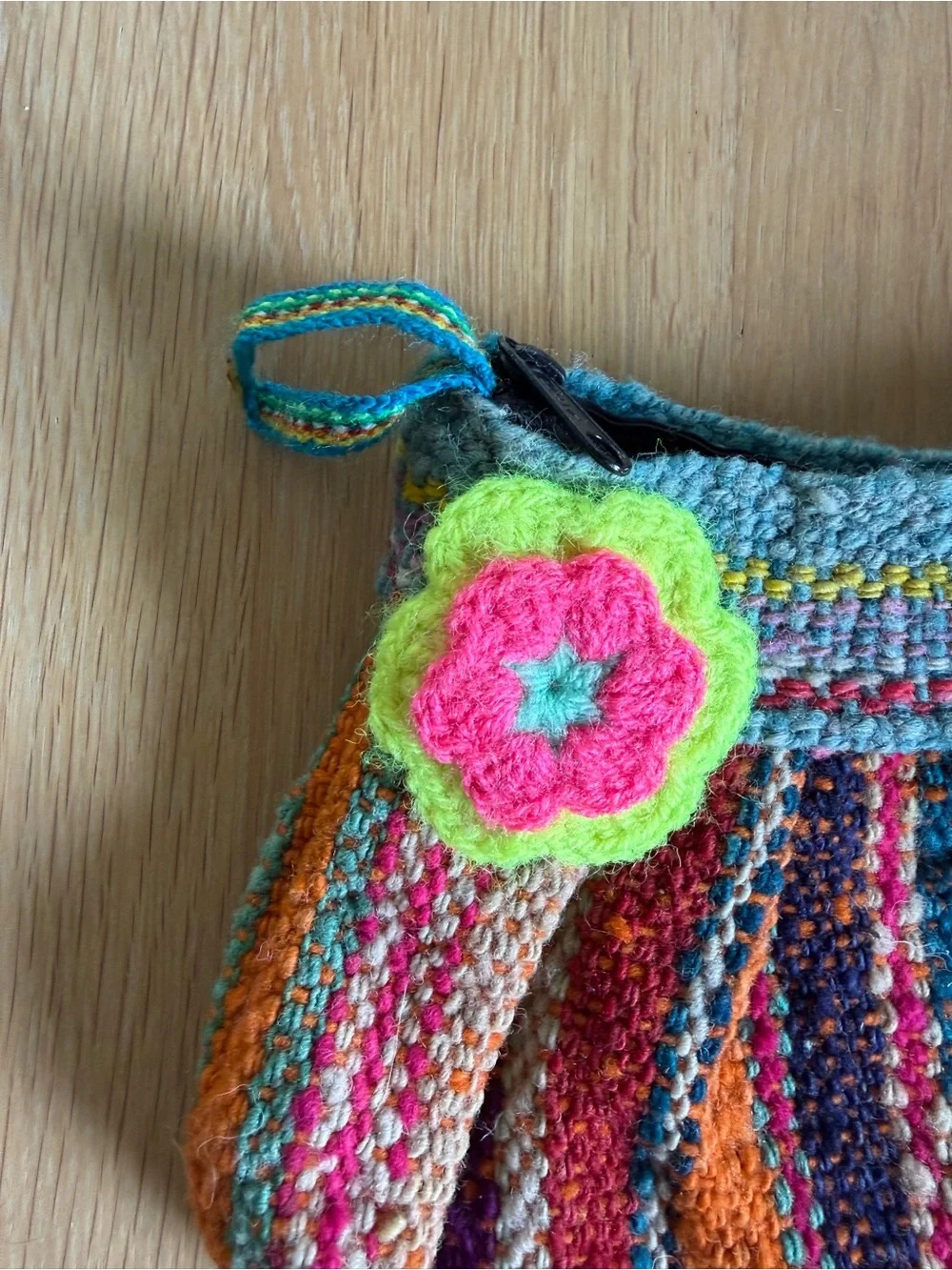 Peruvian Handmade Multicolor Wristlet Pouch with Flower Accent